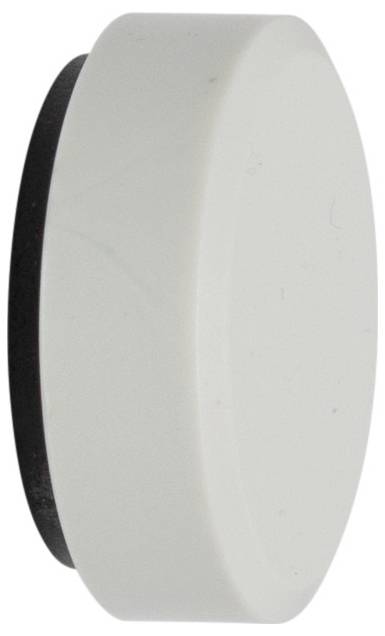 Eine weiße, runde Magnetkappe mit einfacher Oberfläche.