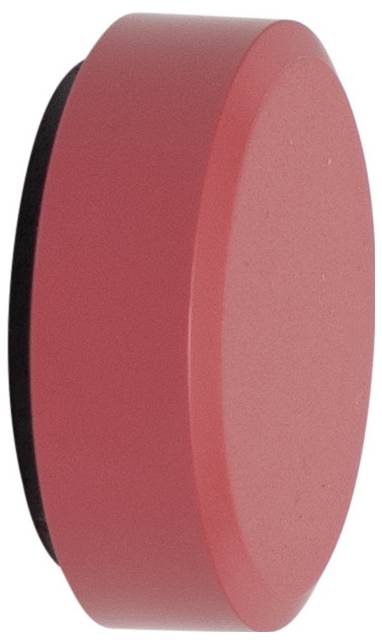 Roter, runder Magnet in seitlicher Ansicht, zeigt eine einfache glatte Oberfläche ohne Beschriftungen oder zusätzliche Merkmale.