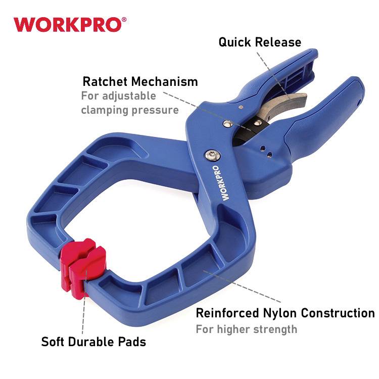 Blauer Klemmbügel mit Ratschenmechanismus 'Quick Release', Verstärkung aus Nylon, ideal für haltbares und einstellbares Klemmen.