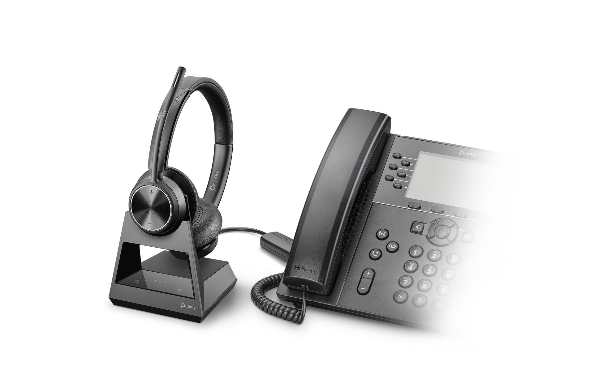 HP Poly DECT Headset Savi 7320 Office Stere On Ear Headset Bluetooth® Stereo Schwarz Noise Cancelling Computer
