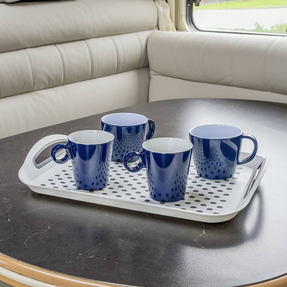 AS 1 x Tablett fürs Bett, Camping &amp; Grillen – Großes Serviertablett mit Henkel, Anti-Rutsch, 39,5x28,5cm Kunststoff AS