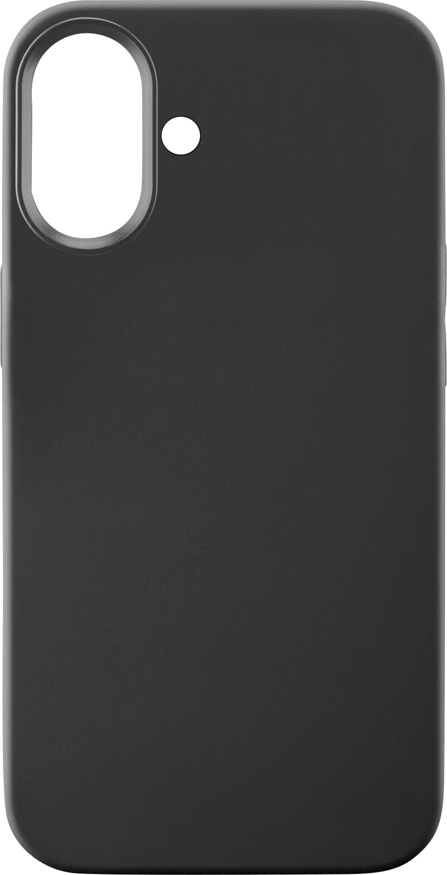 Schwarze Smartphone-Hülle mit Kameraloch oben links, schlichtes Design, keine auffälligen Merkmale.