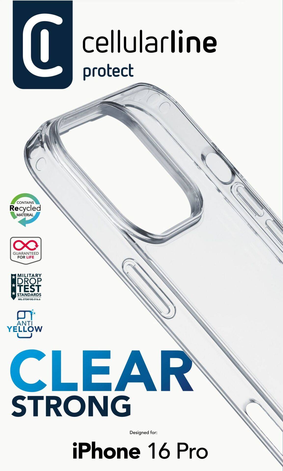 Cellularline Clear Strong Case Backcover Apple iPhone 16 Pro Transparent Induktives Laden CLEARDUOIPH16PROT