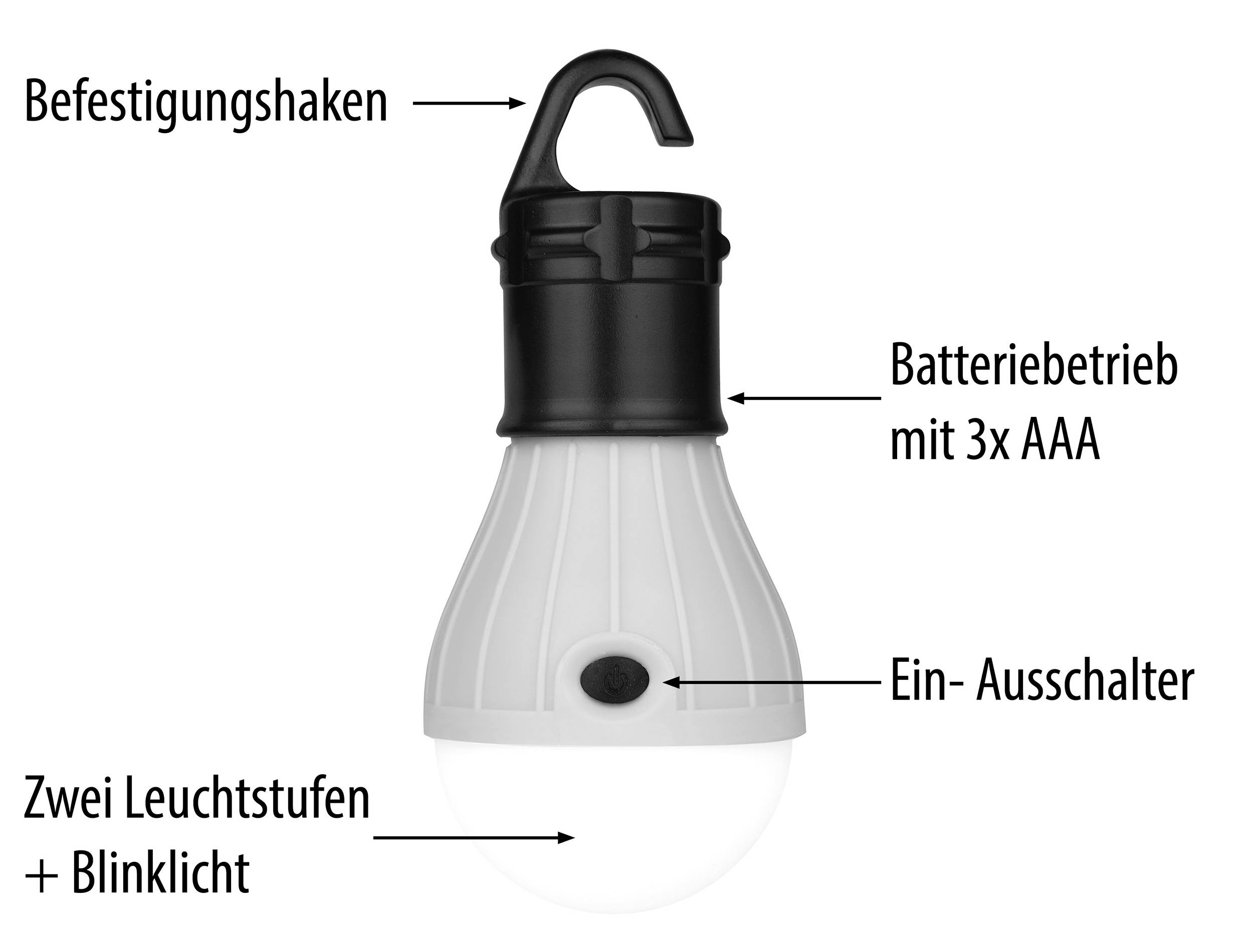 Calima 46058 LED Camping-Leuchte 20lm batteriebetrieben 76g Weiß, Schwarz