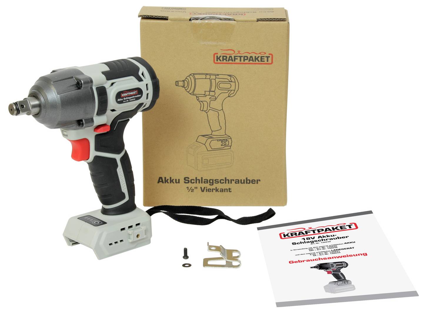Dino KRAFTPAKET 18V-400Nm-1/2“-900W 130232 Akku-Schrauber 18V bürstenlos, ohne Akku, ohne Ladegerät