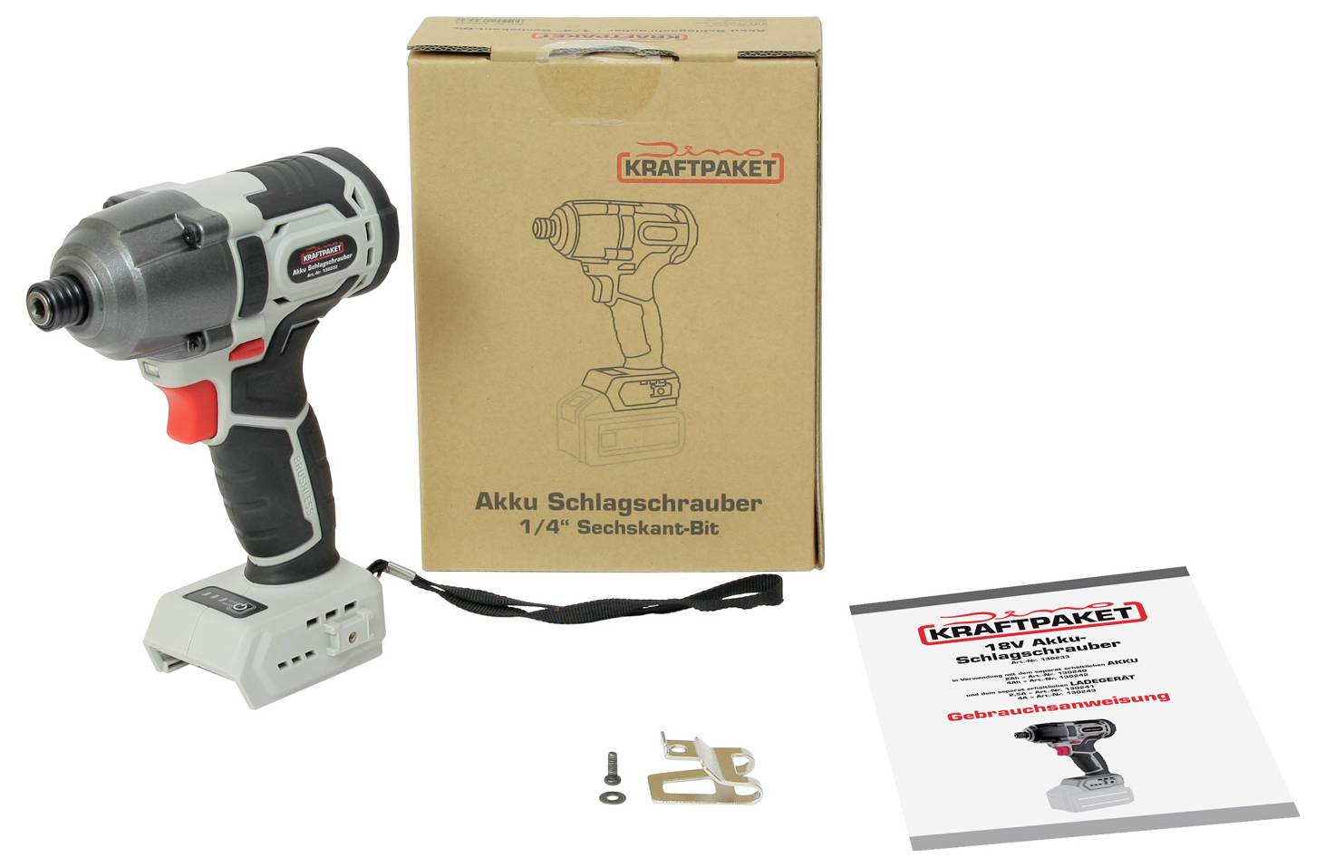 Dino KRAFTPAKET 18V-180Nm-1/4“ hex-900W 130233 Akku-Schrauber 18V bürstenlos, ohne Akku, ohne Ladegerät