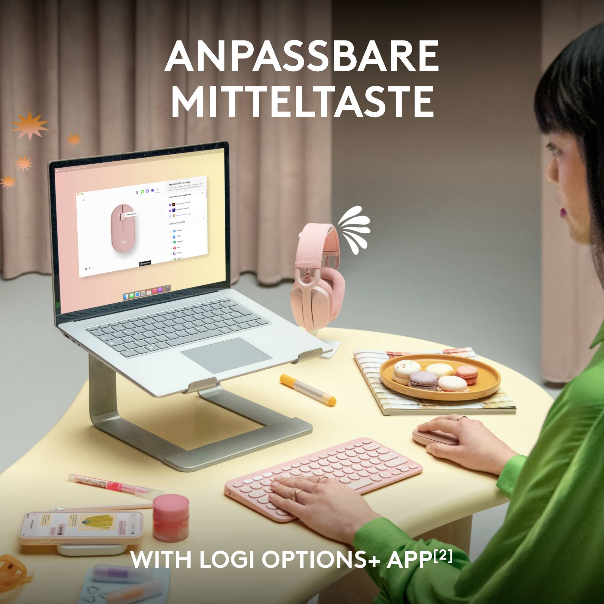 Logitech Pebble Mouse 2 M350s - TONAL ROSE - EMEA-808 Maus Bluetooth® Optisch Rose 3 Tasten 400 dpi, 4000 dpi Integriertes