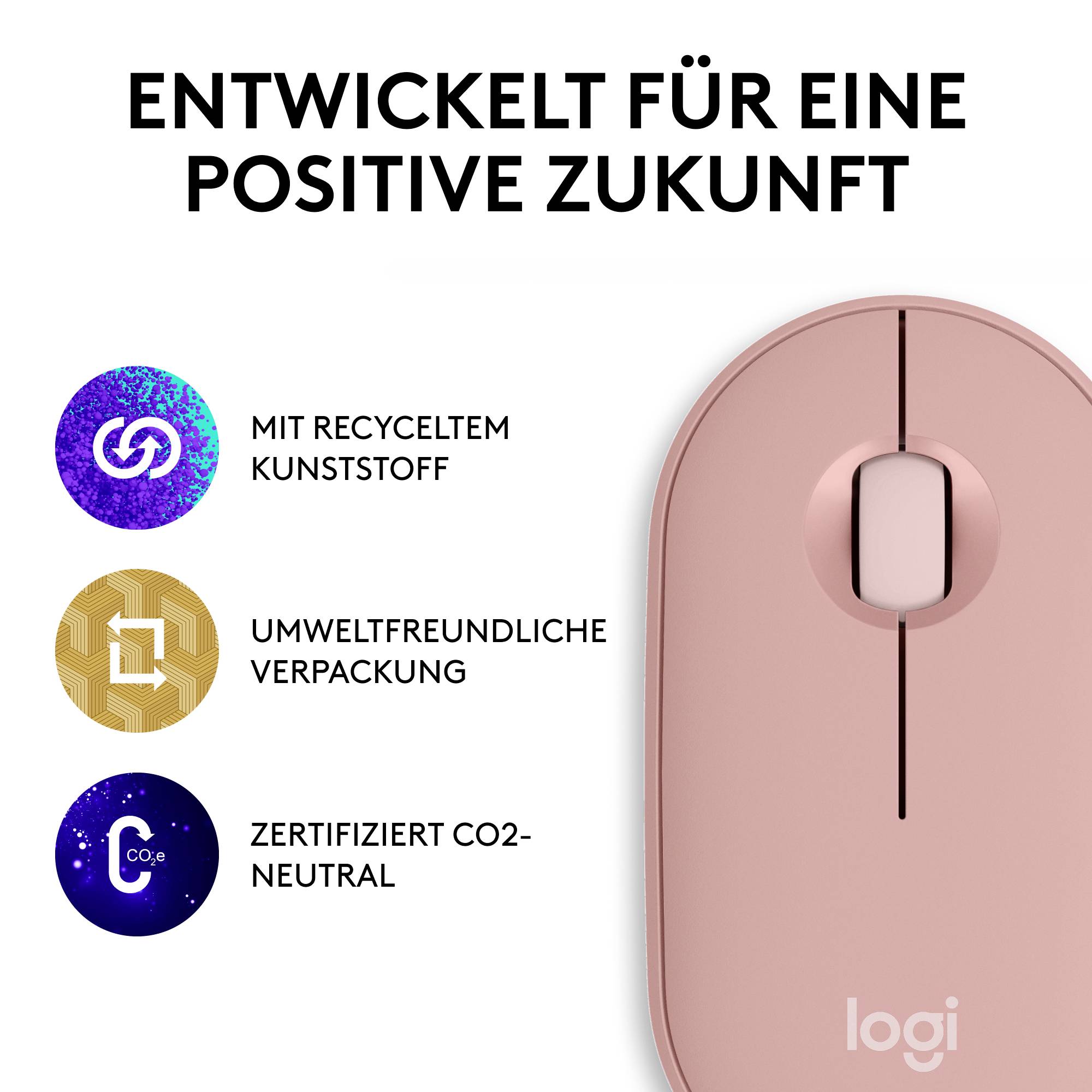 Logitech Pebble Mouse 2 M350s - TONAL ROSE - EMEA-808 Maus Bluetooth® Optisch Rose 3 Tasten 400 dpi, 4000 dpi Integriertes