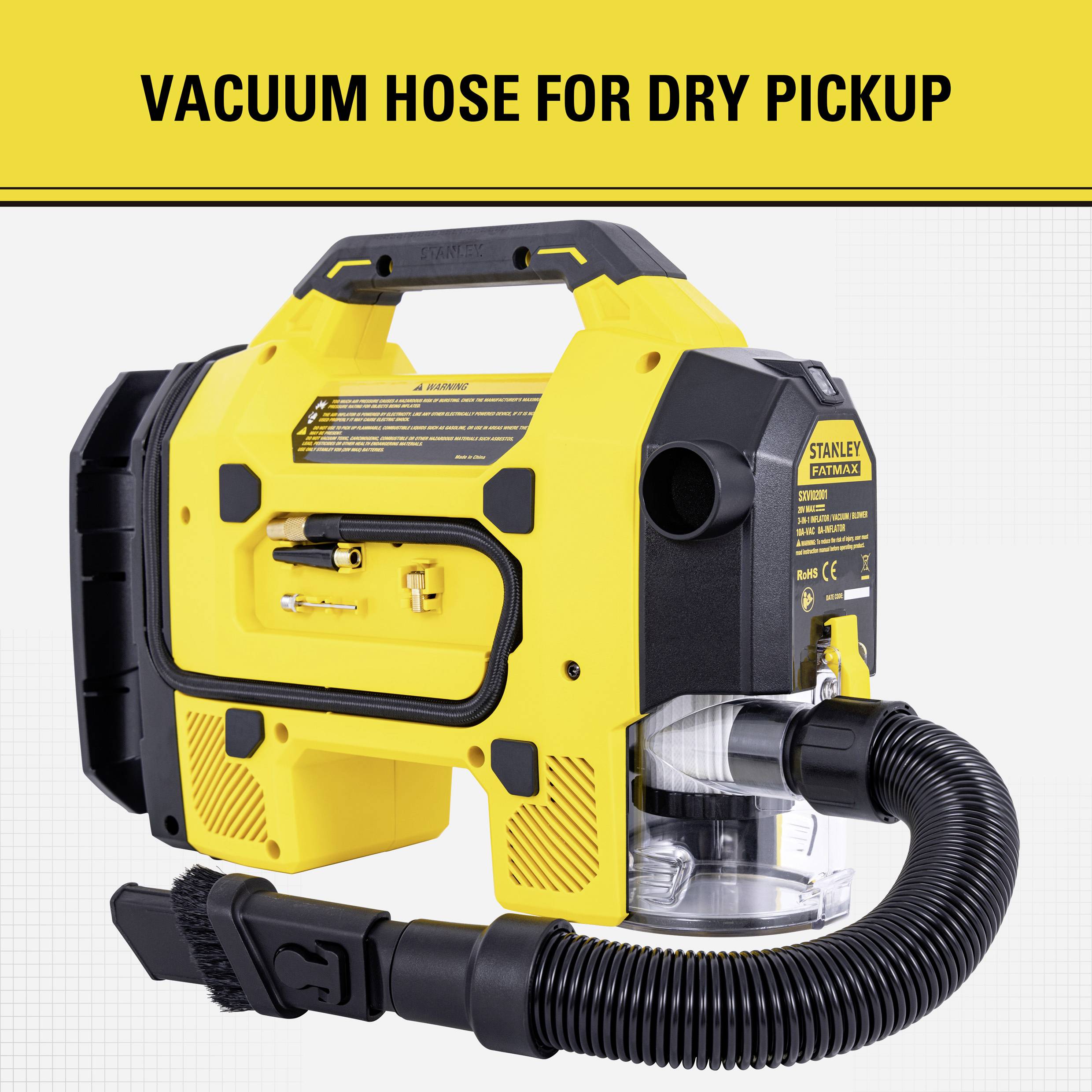 STANLEY SXVI02001 Akku-Kompressor 10 bar 12V Adapter zum Betrieb per Kabel, Digitales Display