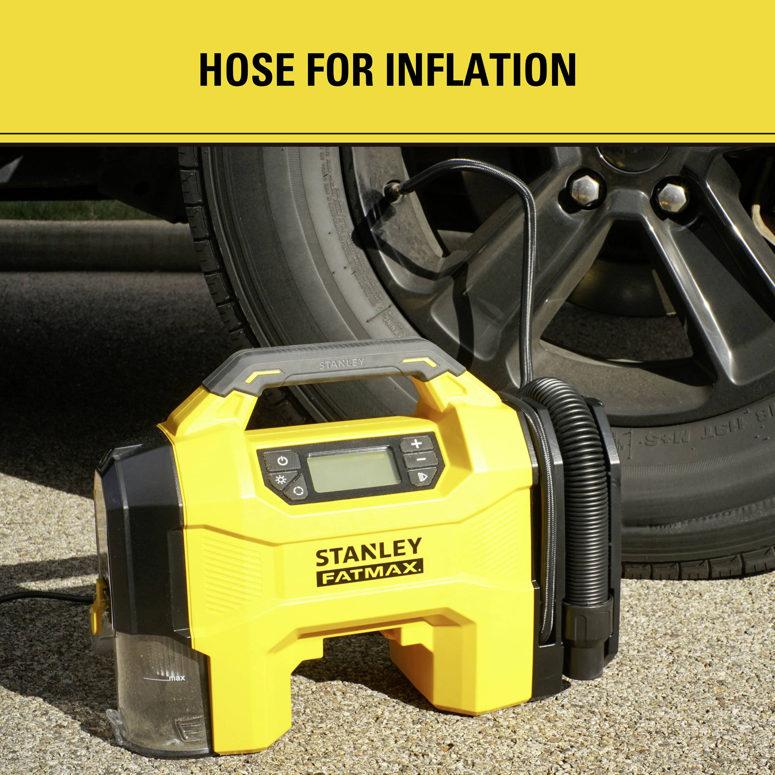 STANLEY SXVI02001 Akku-Kompressor 10 bar 12V Adapter zum Betrieb per Kabel, Digitales Display