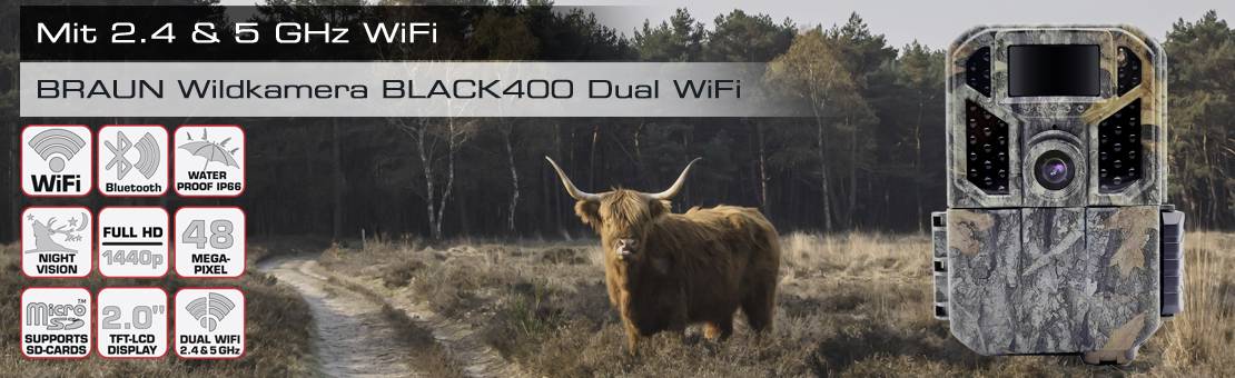 Braun Phototechnik Scouting Cam Black400 Dual WiFi Wildkamera Black LEDs, Zeitrafferfunktion Camouflage