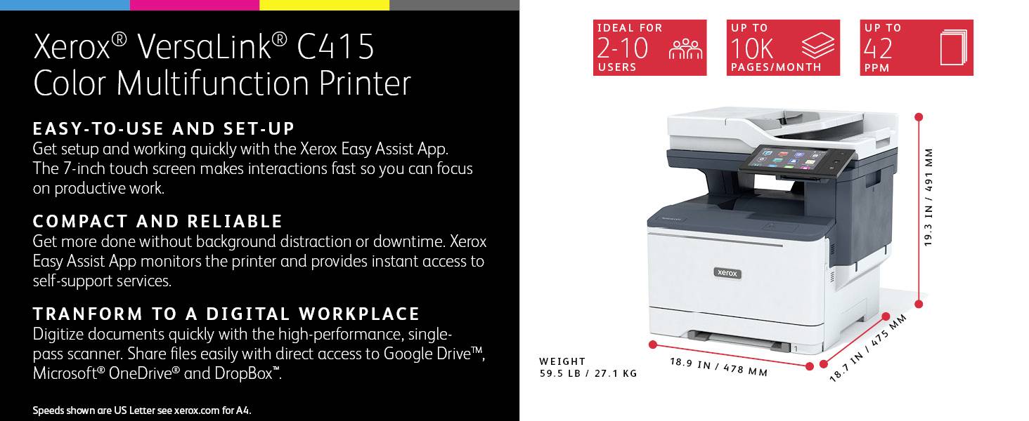 Xerox VersaLink C415V_DN Multifunktionsdrucker Laser Farbe A4 Drucker, Scanner, Kopierer, Fax LAN, NFC, USB, WLAN