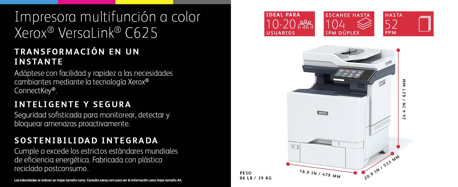 Xerox VersaLink C625V_DN Multifunktionsdrucker Laser Farbe A4 52 S./min 52 S./min 1200 x 1200 dpi LAN, NFC, USB, WLAN