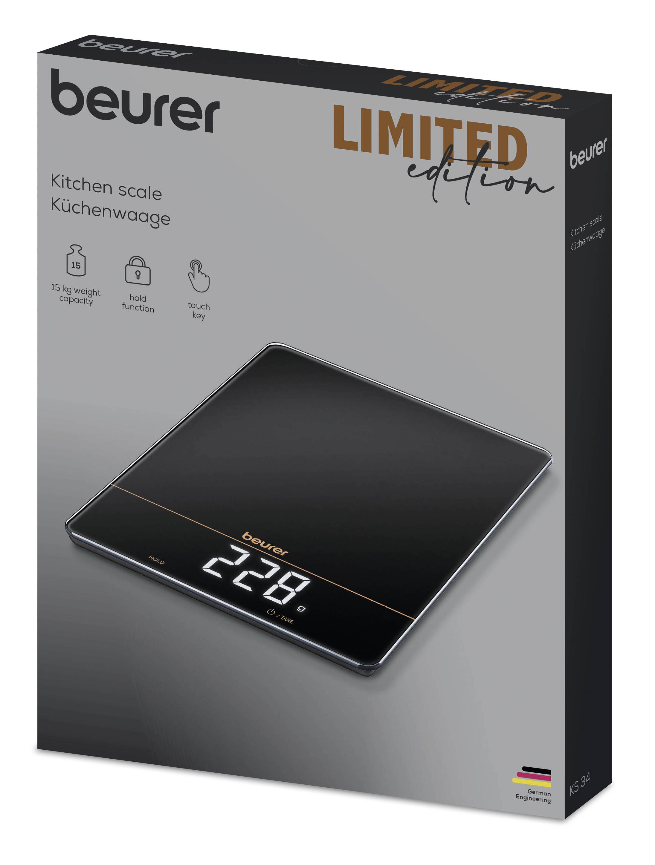 Beurer KS 34 XL LTD. Küchenwaage digital Wägebereich (max.)=15 kg Edelstahl, Schwarz