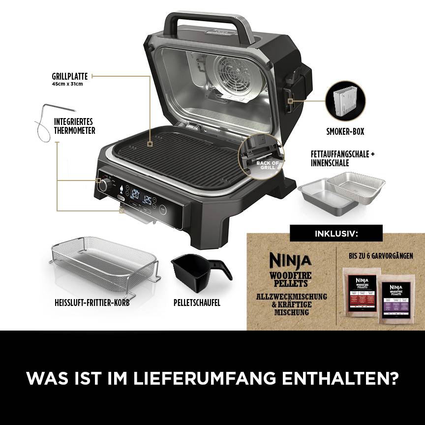 Ninja Woodfire Pro XL Elektro Elektro-Grill Schwarz, Edelstahl