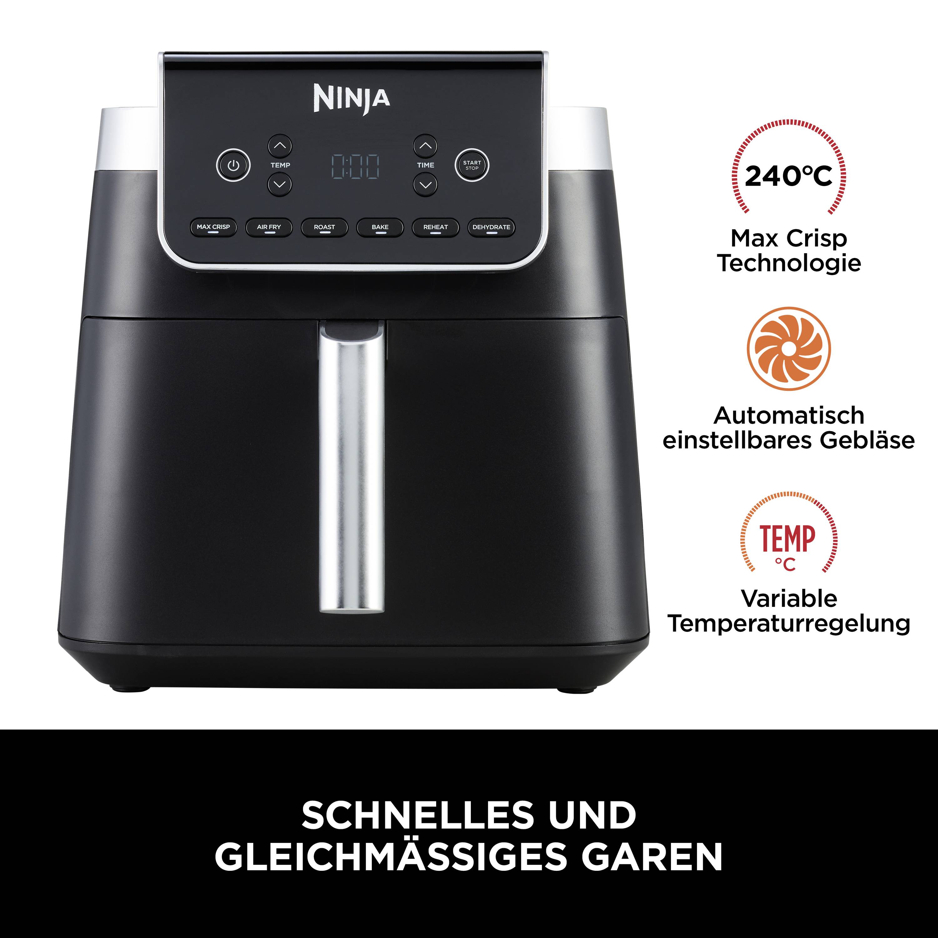 Ninja Max Pro Heißluft-Fritteuse 6.2l 2000W Schwarz