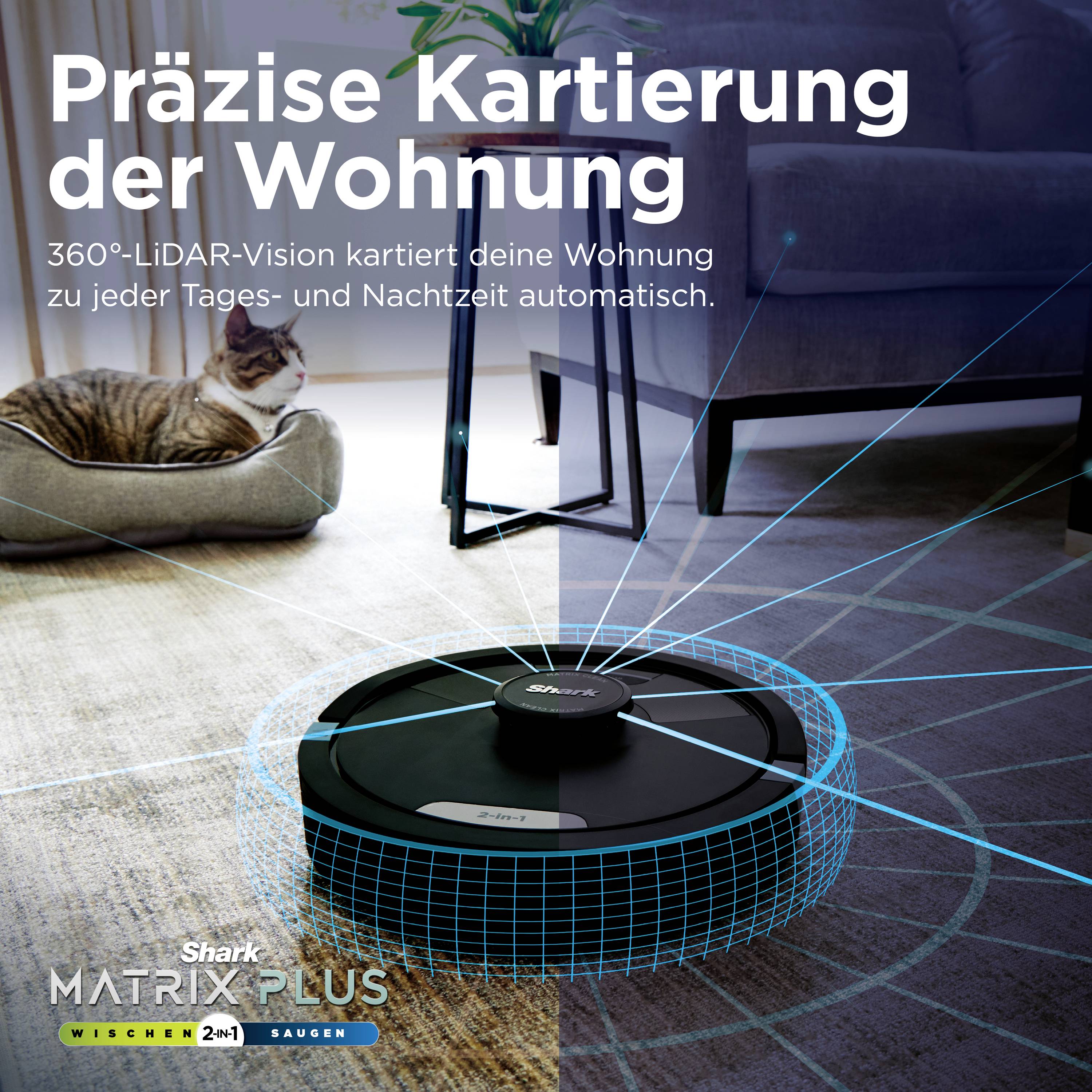 Shark Matrix Plus 2-in-1 Saug-und Wischroboter Schwarz App gesteuert, Beutellos, inkl. Akku, inkl. Ladegerät