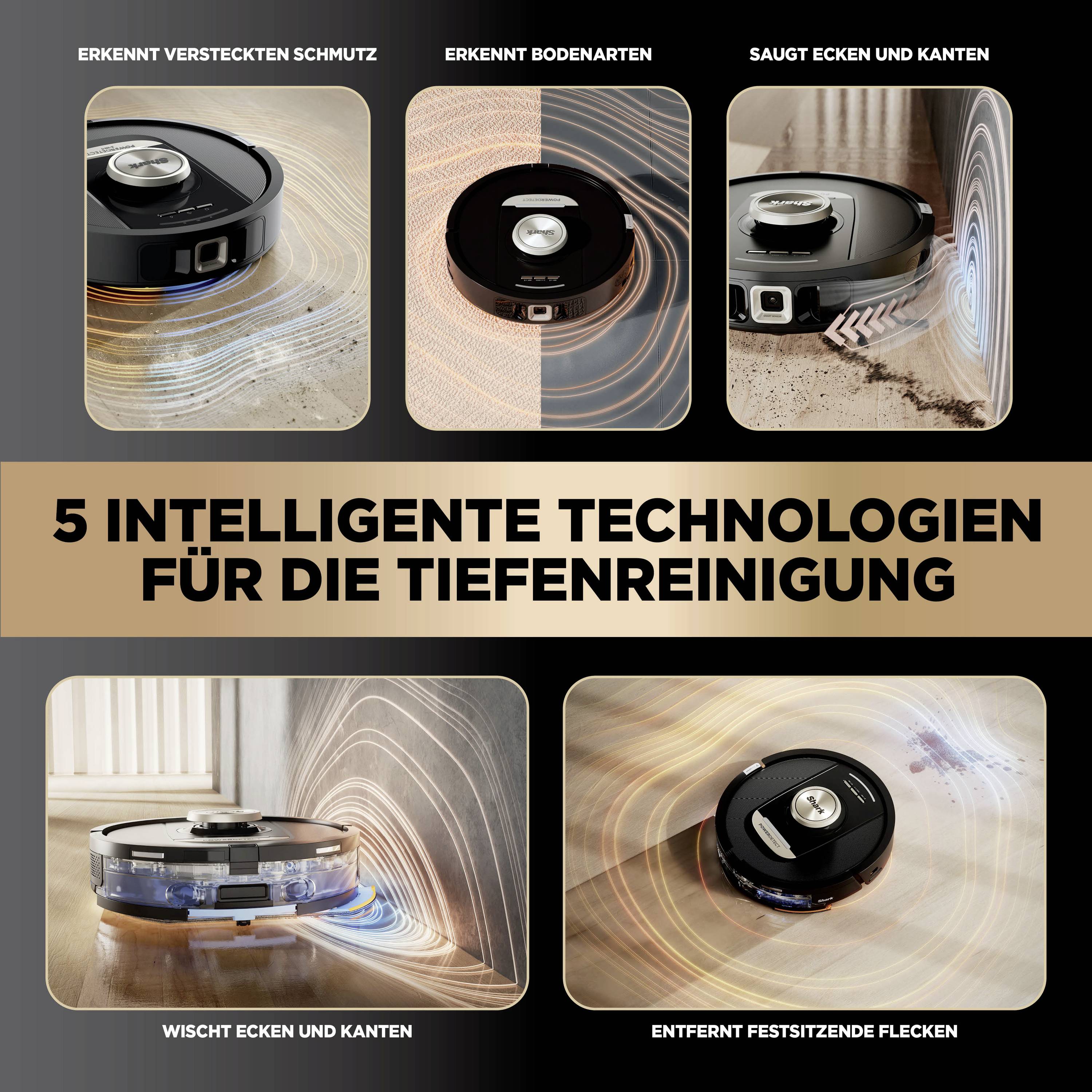 Shark PowerDetect NeverTouch Pro 2-in-1 Saug-und Wischroboter Schwarz App gesteuert, Beutellos, inkl. Akku, inkl. Ladegerät