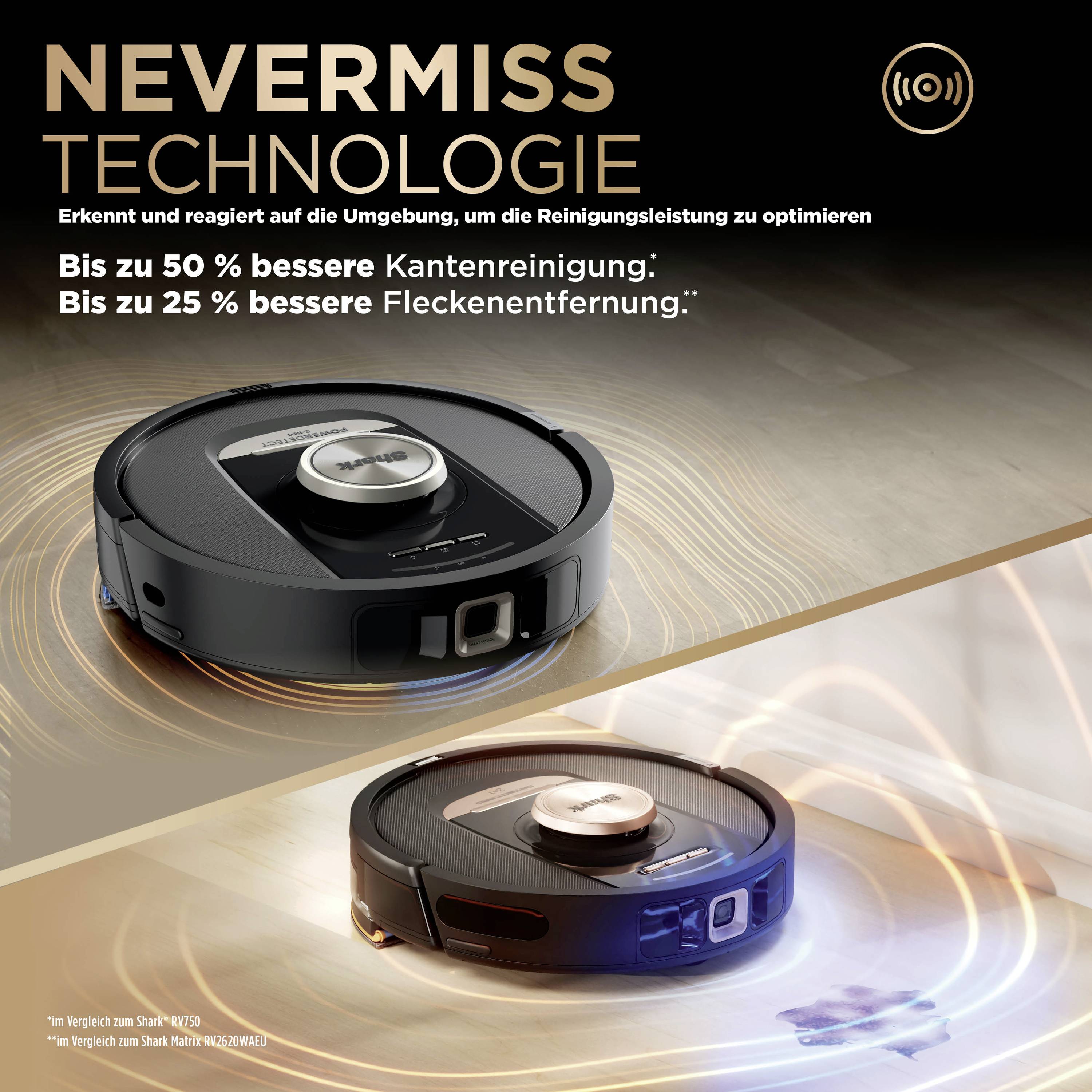 Shark PowerDetect NeverTouch Pro 2-in-1 Saug-und Wischroboter Schwarz App gesteuert, Beutellos, inkl. Akku, inkl. Ladegerät