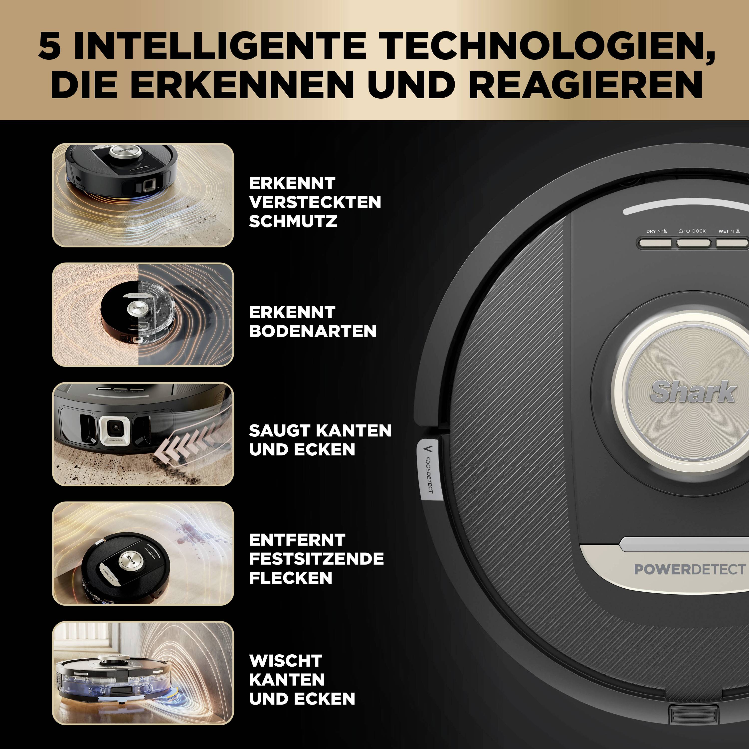 Shark PowerDetect NeverTouch Pro 2-in-1 Saug-und Wischroboter Schwarz App gesteuert, Beutellos, inkl. Akku, inkl. Ladegerät