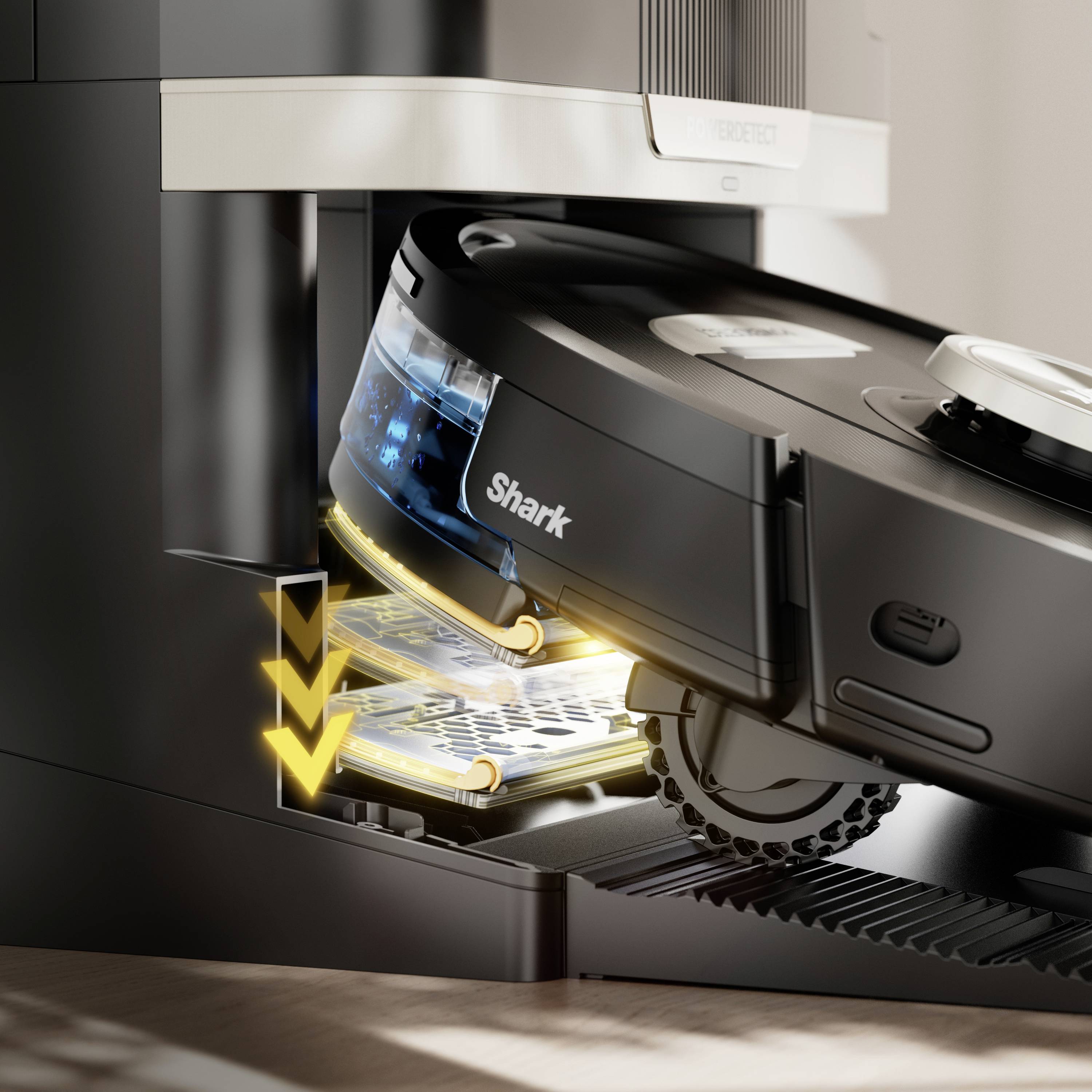 Shark PowerDetect NeverTouch Pro 2-in-1 Saug-und Wischroboter Schwarz App gesteuert, Beutellos, inkl. Akku, inkl. Ladegerät