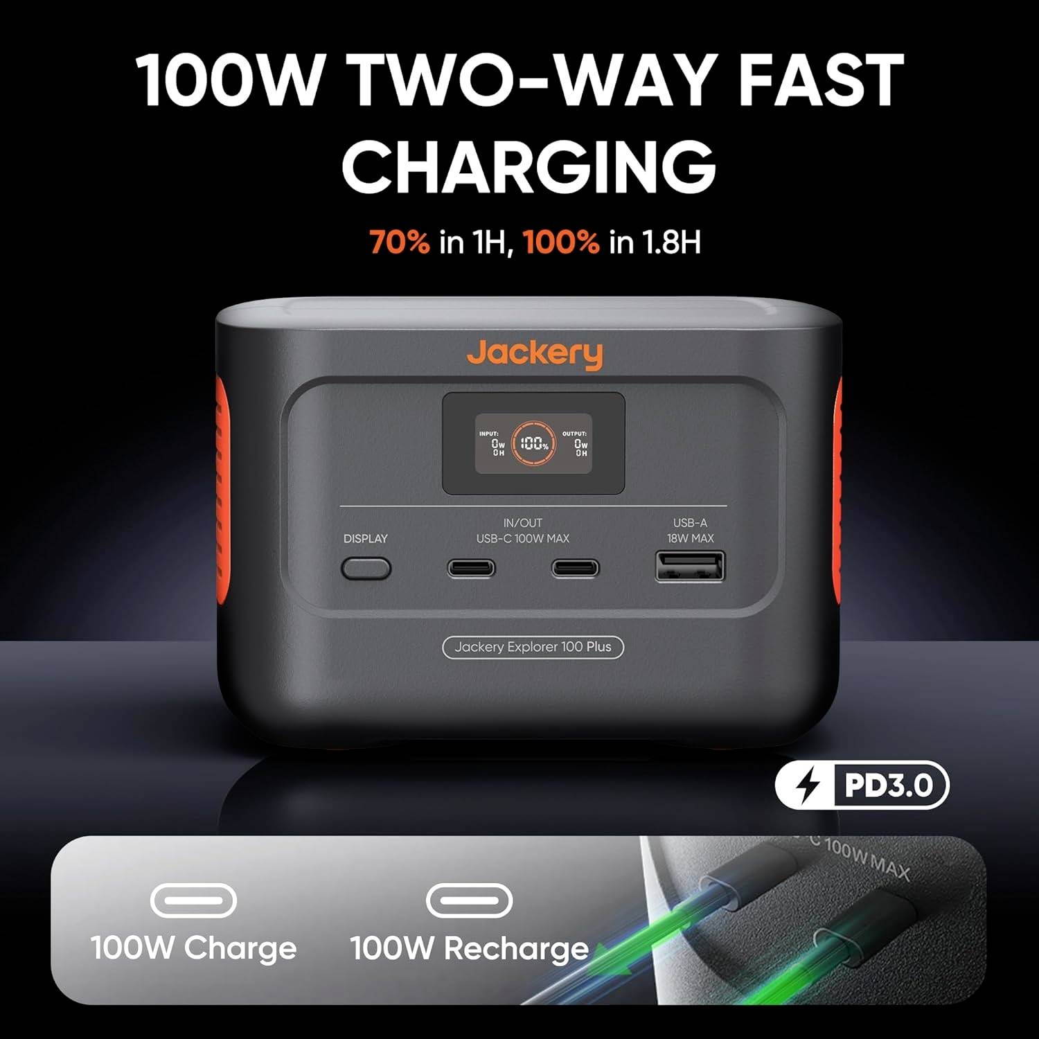 Jackery Explorer 100 Plus Powerstation 31Ah LiFePO 4 Schwarz, Orange mit Laderegler