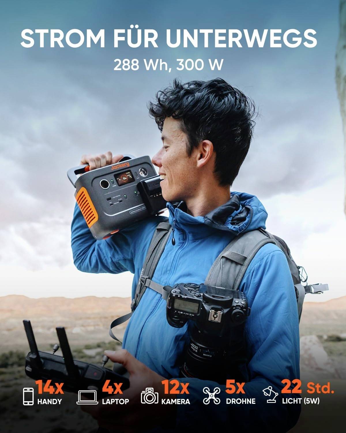 Jackery Explorer 300 Plus Powerstation LiFePO 4 Schwarz, Orange mit Laderegler