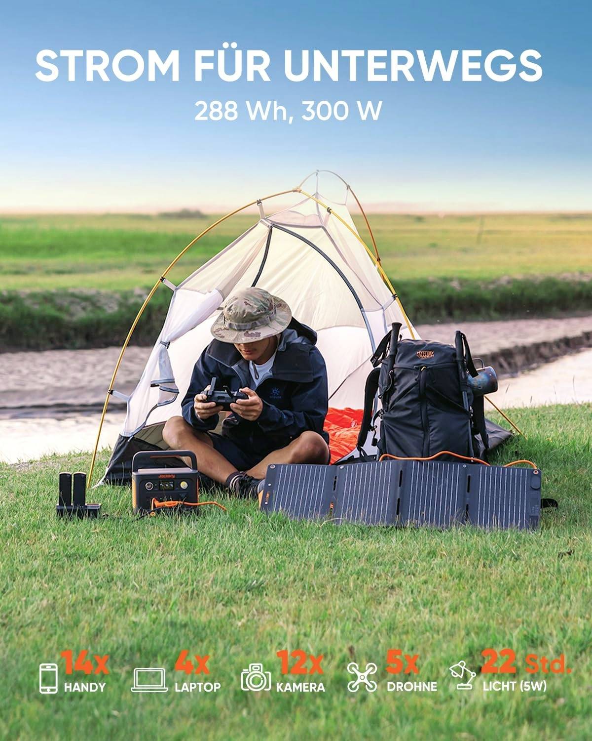 Jackery Explorer 300 Plus Powerstation LiFePO 4 Schwarz, Orange mit Laderegler