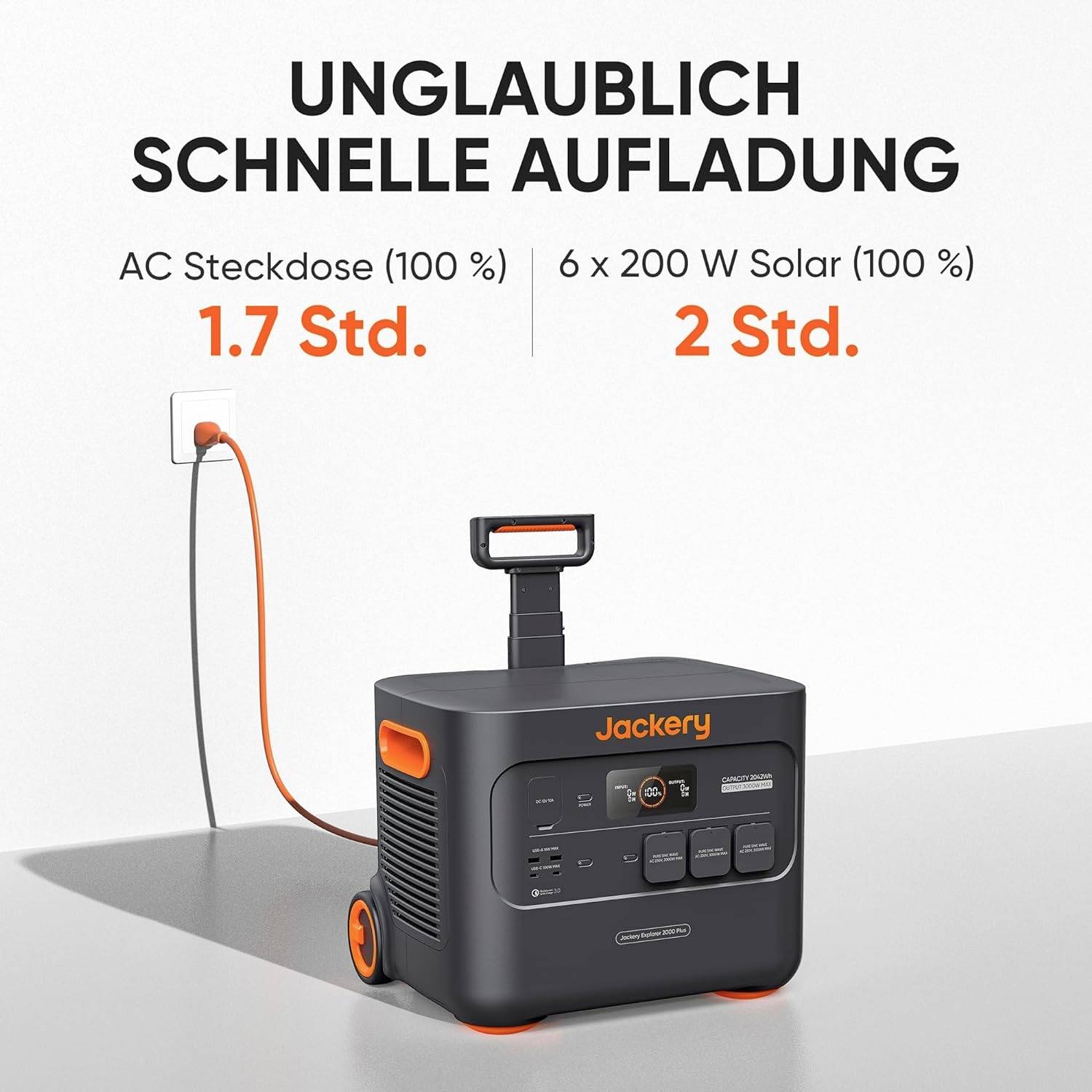 Jackery Explorer 2000 Plus Powerstation LiFePO 4 Schwarz, Orange mit Laderegler