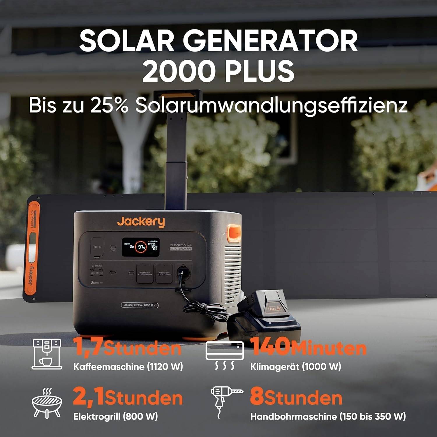 Jackery Explorer 2000 Plus Powerstation LiFePO 4 Schwarz, Orange mit Laderegler