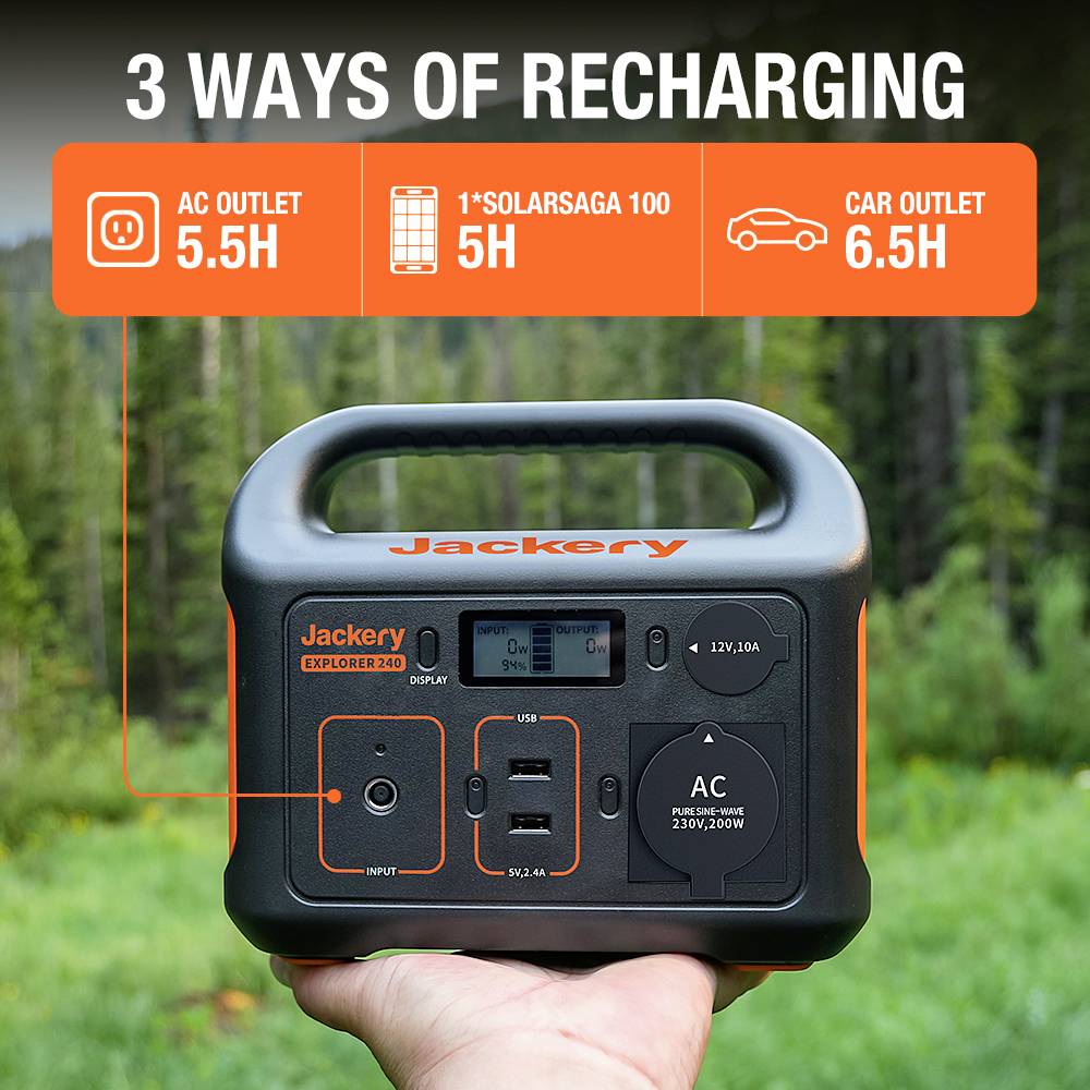 Jackery Explorer 240 v2 Powerstation LiFePO 4 Schwarz, Orange mit Laderegler