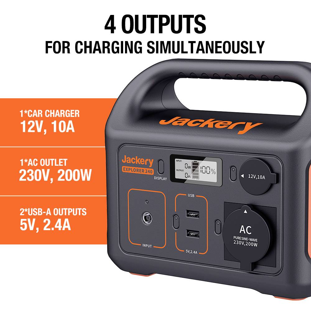 Jackery Explorer 240 v2 Powerstation LiFePO 4 Schwarz, Orange mit Laderegler