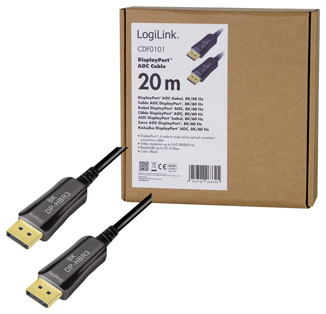 LogiLink DisplayPort AV Anschlusskabel [1x DisplayPort - 1x DisplayPort] 20 m Schwarz