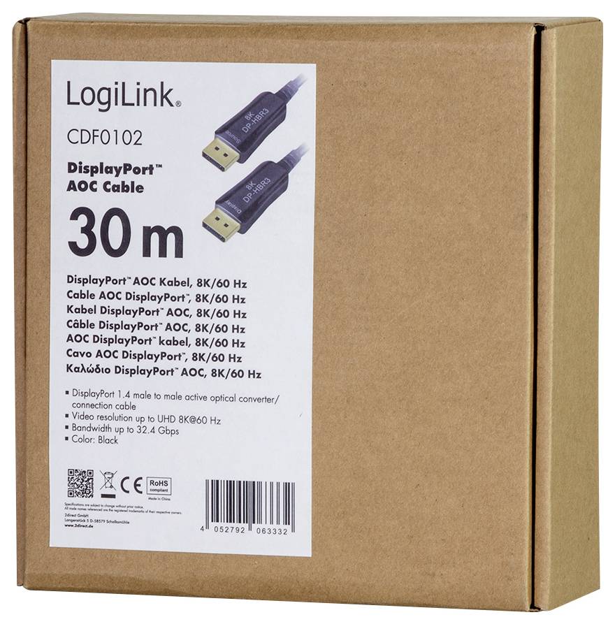 LogiLink DisplayPort AV Anschlusskabel [1x DisplayPort - 1x DisplayPort] 30 m Schwarz