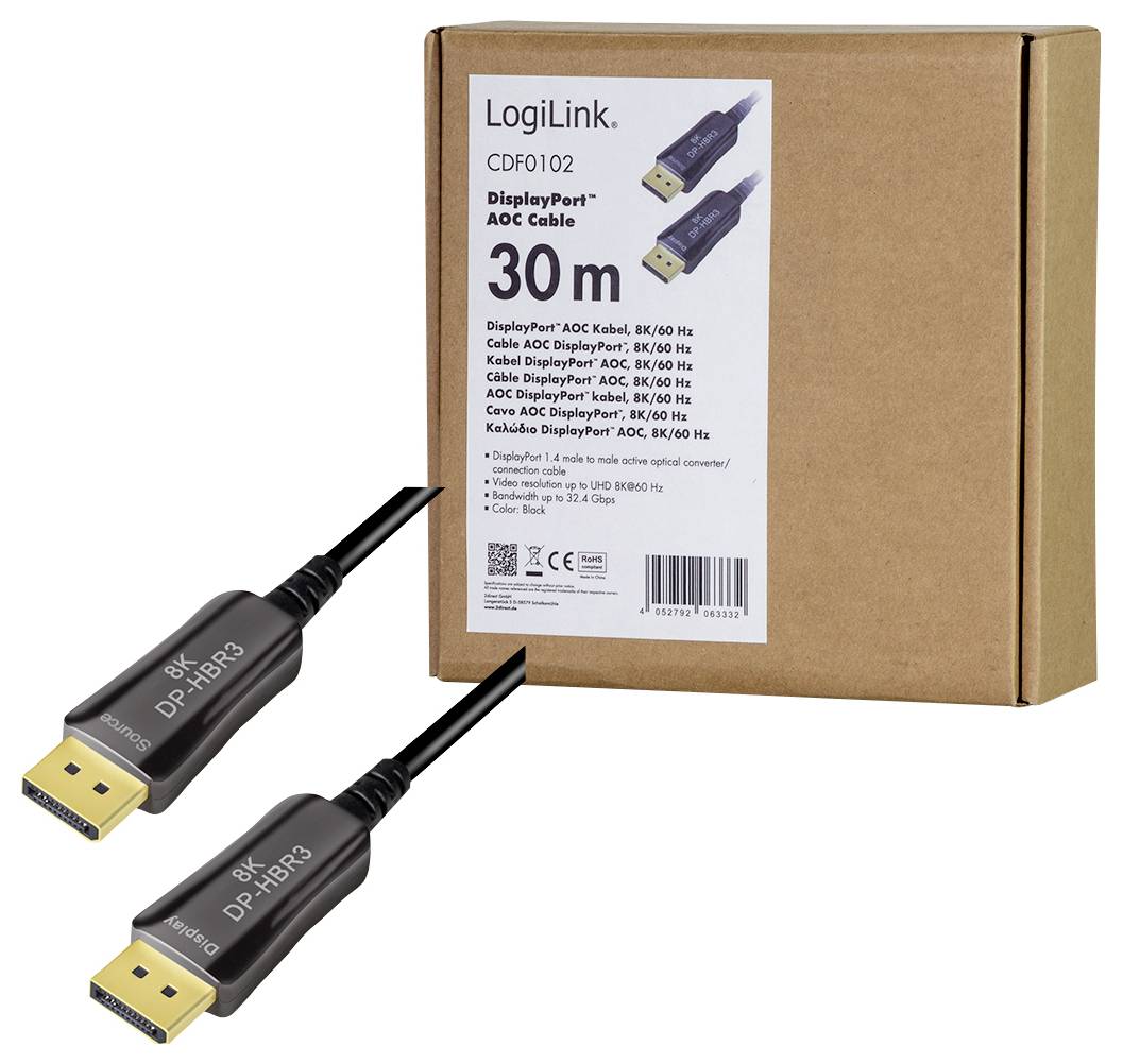 LogiLink DisplayPort AV Anschlusskabel [1x DisplayPort - 1x DisplayPort] 30 m Schwarz