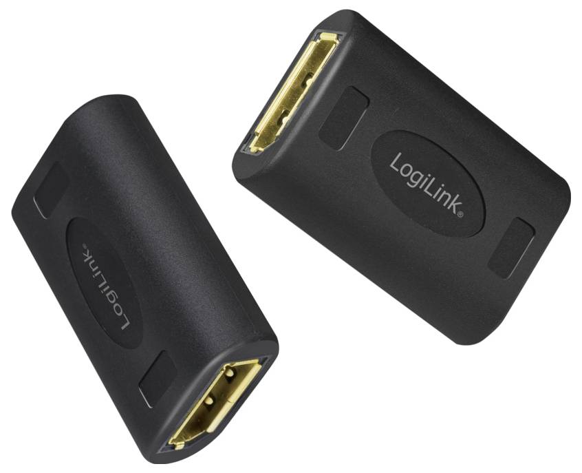 Zwei schwarze HDMI-Adapter mit goldenem Anschluss, Marke 'LogiLink', auf weißem Hintergrund.