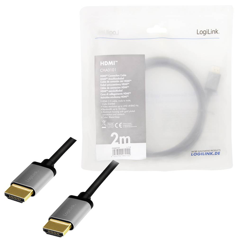 LogiLink HDMI AV Anschlusskabel [1x HDMI-Stecker - 1x HDMI-Stecker] 2m Schwarz-Grau
