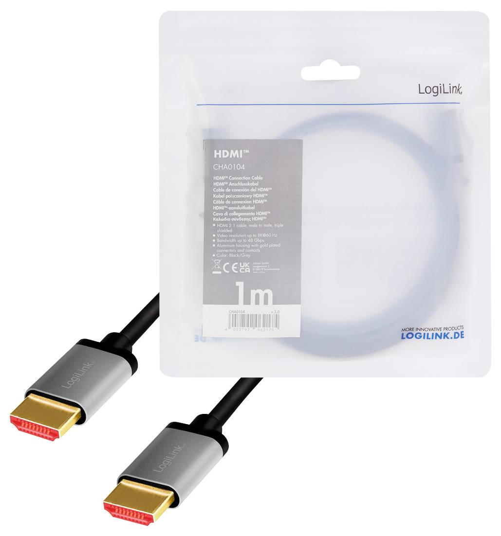 HDMI-Kabel von LogiLink, 1 Meter lang, in einer Verpackung. Geeignet für die Verbindung von Multimedia-Geräten.