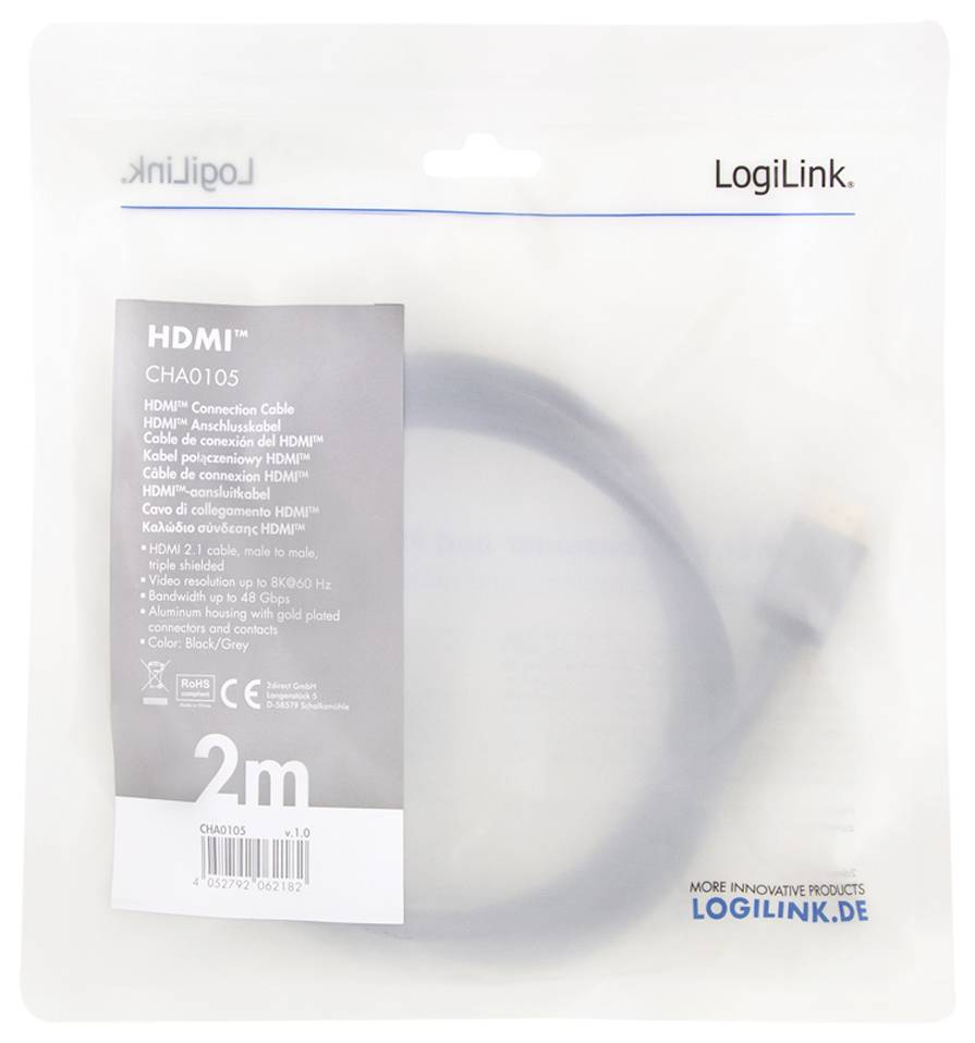 LogiLink HDMI AV Anschlusskabel [1x HDMI-Stecker - 1x HDMI-Stecker] 2m Schwarz-Grau
