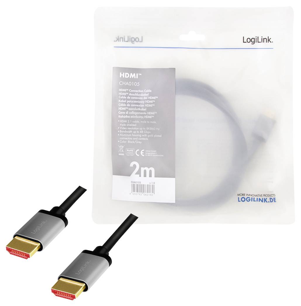 LogiLink HDMI AV Anschlusskabel [1x HDMI-Stecker - 1x HDMI-Stecker] 2m Schwarz-Grau