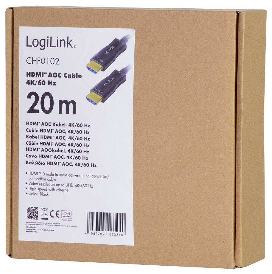 LogiLink HDMI AV Anschlusskabel [1x HDMI-Stecker - 1x HDMI-Stecker] 20 m Schwarz