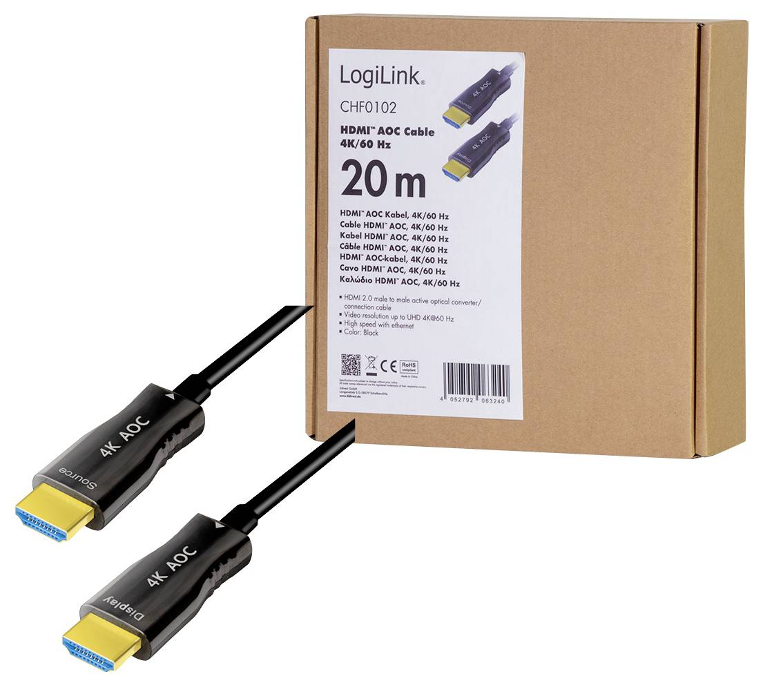 LogiLink HDMI AV Anschlusskabel [1x HDMI-Stecker - 1x HDMI-Stecker] 20 m Schwarz