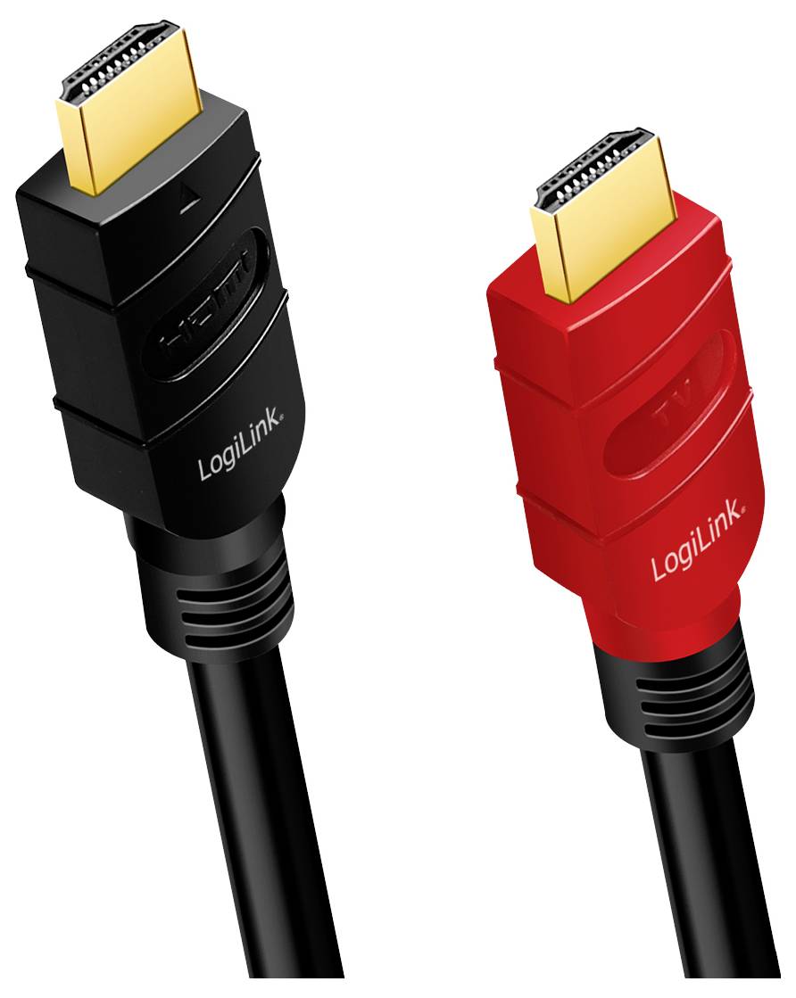 Zwei HDMI-Kabel, eines schwarz, das andere rot, beide mit 'LogiLink'-Logo auf den Steckern.