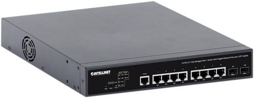 Intellinet Commutateur réseau (switch) PoE++ entièrement administrable L2+ à 10 ports avec 8 ports Gigabit Ethernet et 2 liaisons montantes SFP, IEEE 802.3bt, budget PoE 242 W, Layer 2+/Layer 3 Lite, format bureau, équerres rack 19" incluses, garantie de 3 ans