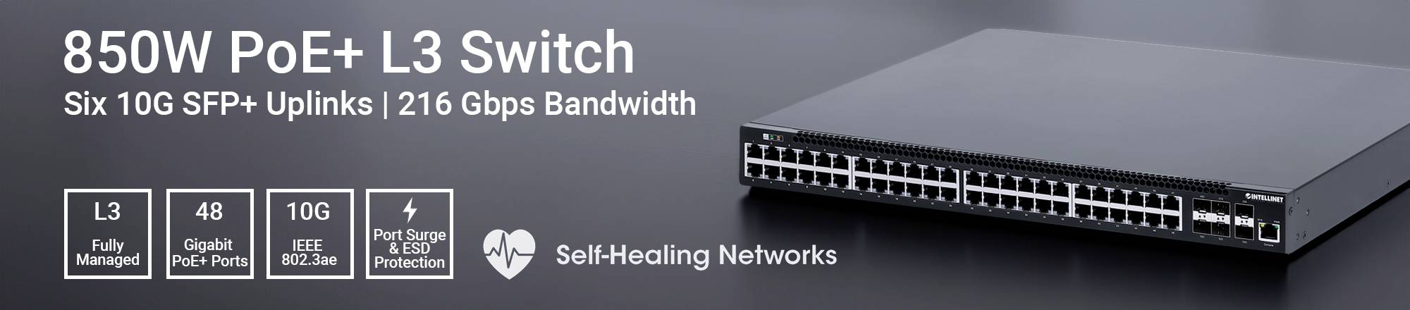 Intellinet 54-Port L3 Fully Managed PoE+ Switch mit 48 Gigabit-Ports und 6 SFP+ Uplinks 19 Zoll Netzwerk-Switch 10 / 100 / 1000 MBit/s IEEE802.3af
