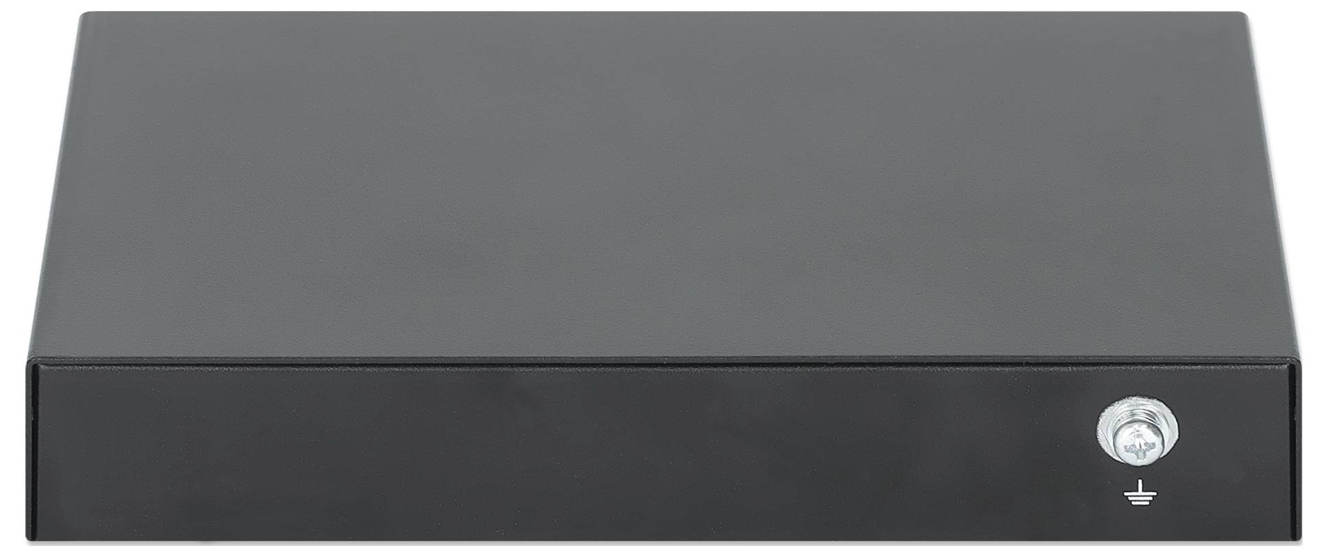 Schwarze Box mit Metallverschluss an der Vorderseite, möglicherweise ein elektronisches Gerät oder Gehäuse in minimalistischem Design.
