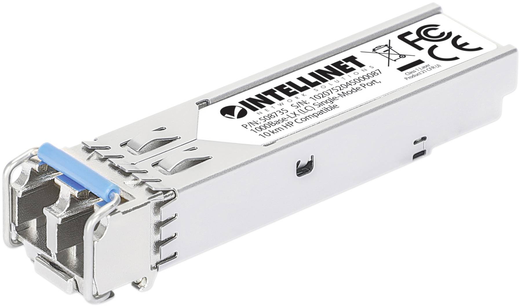 Intellinet 508735 Mini-GBIC Transceiver für LWL-Kabel (LC) Singlemode-Port 10 km HPE-kompatibel Transceiver-Modul 1000MBit/s 10