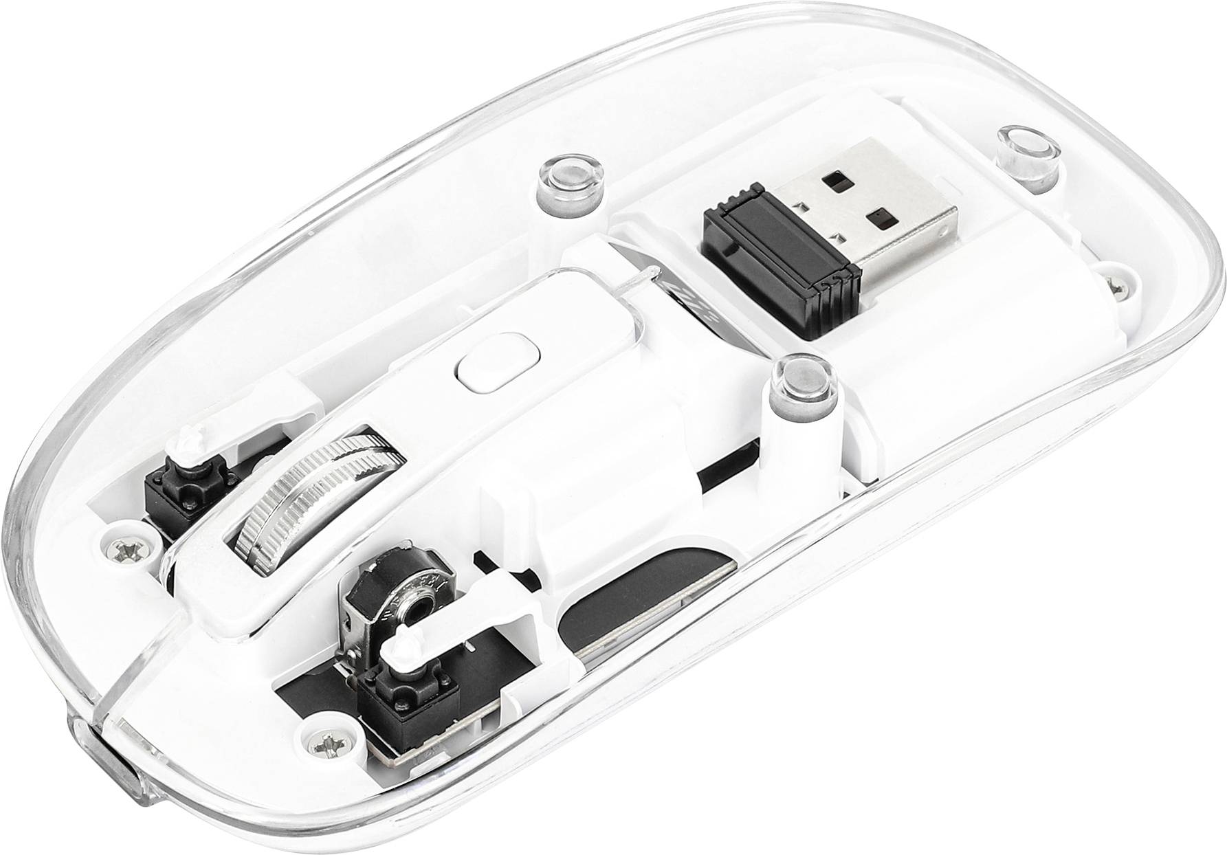 Manhattan Maus Kabellos Optisch Transparent, Weiß 4 Tasten 800 dpi, 1200 dpi, 1600 dpi Geräuscharme Tasten, Integriertes Scrollrad