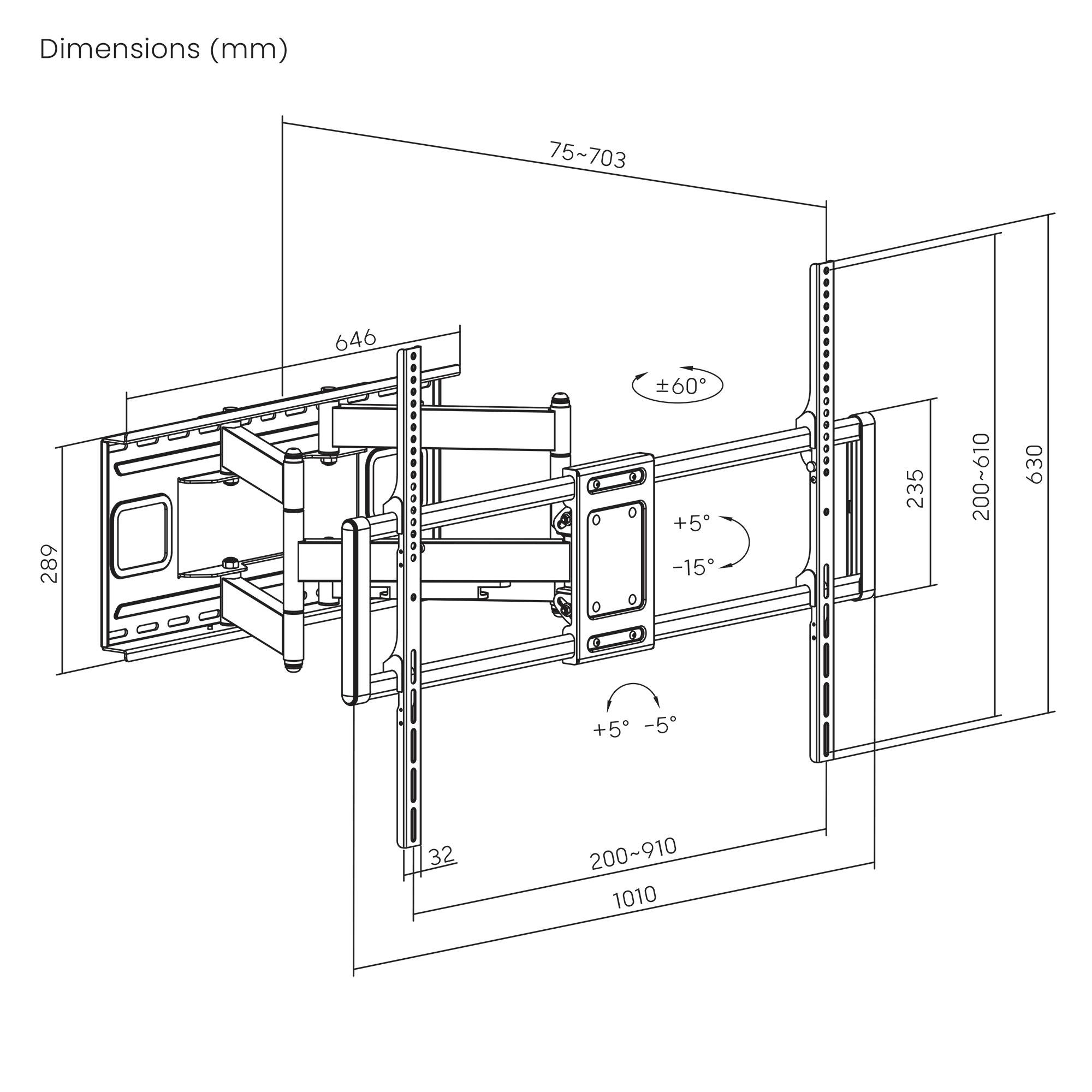 Manhattan 462358 TV-Wandhalterung 152,4cm (60") - 304,8cm (120") Neigbar, Schwenkbar