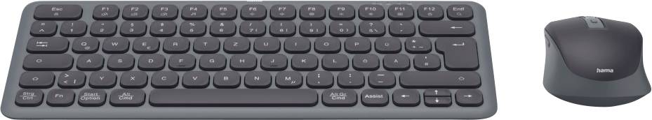 Kabellose schwarze Tastatur und Maus-Set auf weißem Hintergrund.